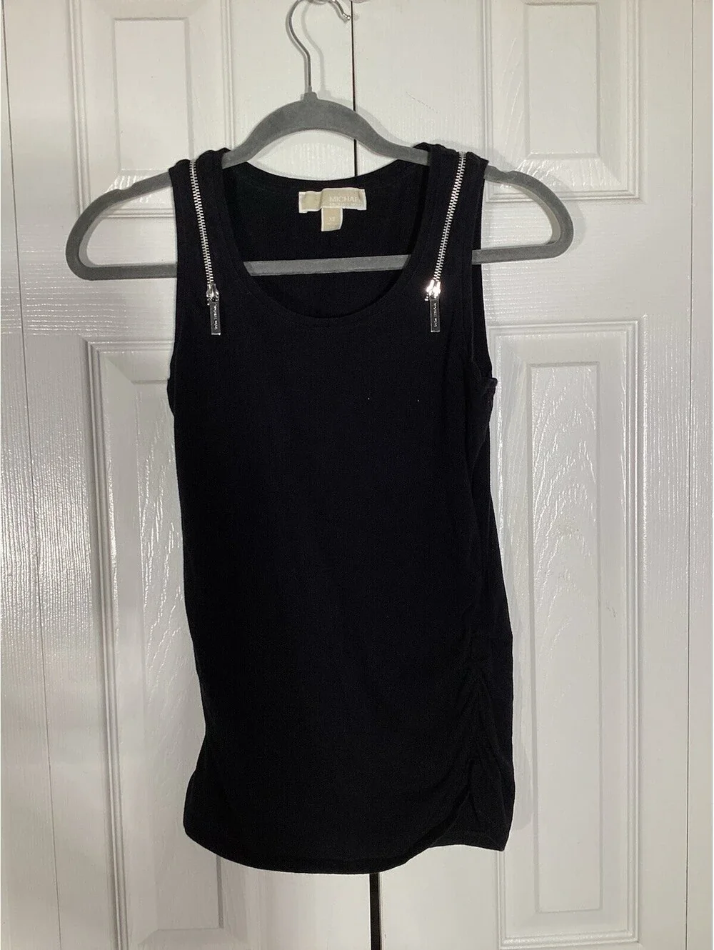 Michael Kors Sleevless Top Black Ruching On Sides Zippers At Shoulder Size XS